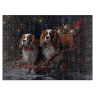 Cavalier King Snowy Sleigh Christmas Decor Cutting Board