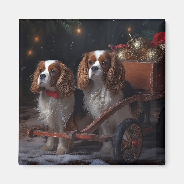 Cavalier King Snowy Sleigh Christmas Decor   Magnet (Front)