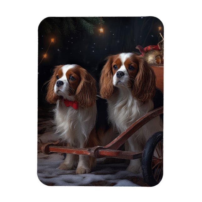 Cavalier King Snowy Sleigh Christmas Decor   Magnet (Vertical)