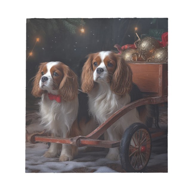 Cavalier King Snowy Sleigh Christmas Decor   Notepad (Front)