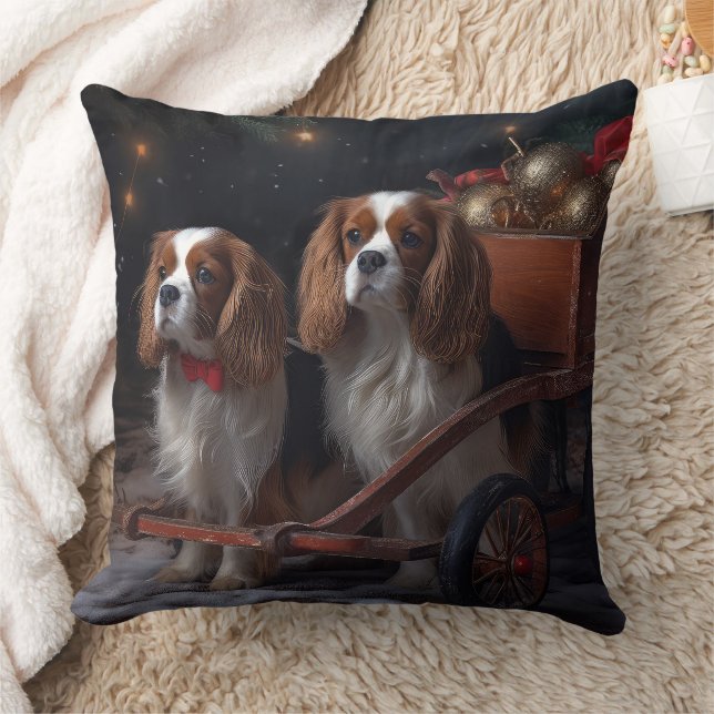 Cavalier King Snowy Sleigh Christmas Decor   Throw Pillow (Blanket)