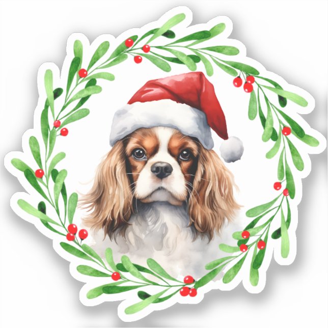 Cavalier King Spaniel Christmas Dog Vinyl Sticker (Front)