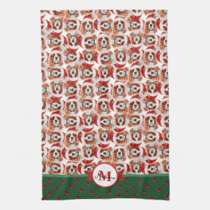 Cavalier King Spaniel Monogram Christmas Dog Kitchen Towel