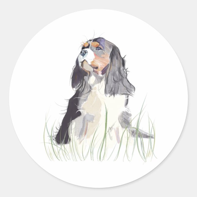Cavalier King Watercolor  Classic Round Sticker (Front)