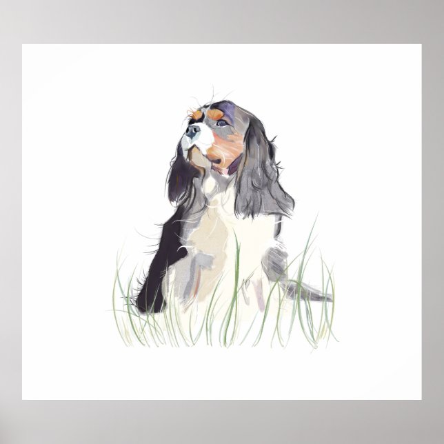 Cavalier King Watercolor Wall Art Poster (Front)