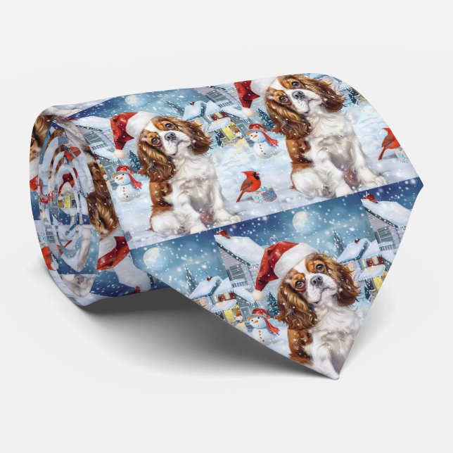 Cavalier King Winter Wonderland Christmas Joy Neck Tie (Rolled)