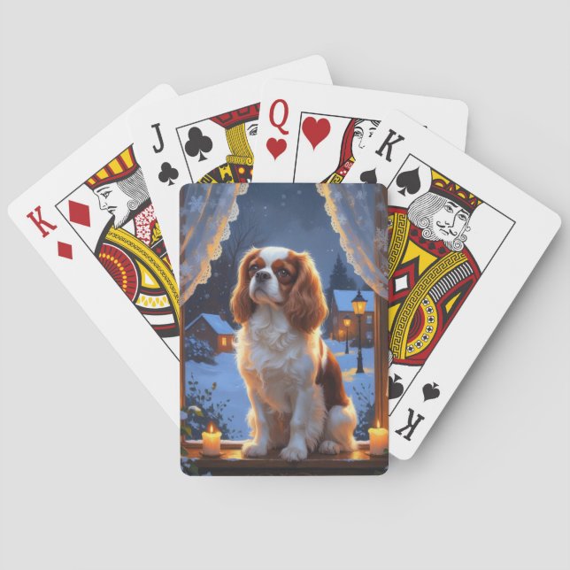Cavalier King with Christmas Lights Holiday Poker Cards (Back)