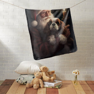 Cavalier King With Santa Claus Festive Christmas Baby Blanket