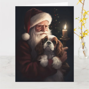 Cavalier King With Santa Claus Festive Christmas Card