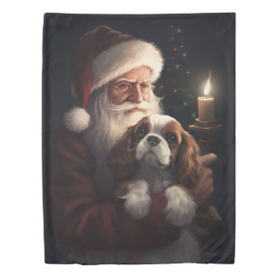 Cavalier King With Santa Claus Festive Christmas Duvet Cover
