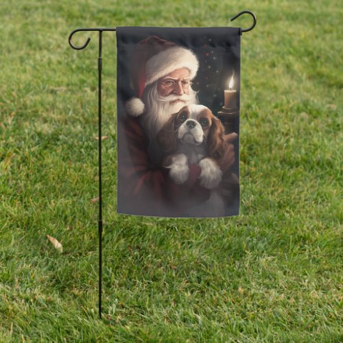 Cavalier King With Santa Claus Festive Christmas Garden Flag