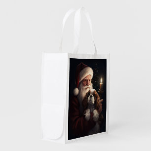 Cavalier King With Santa Claus Festive Christmas Grocery Bag