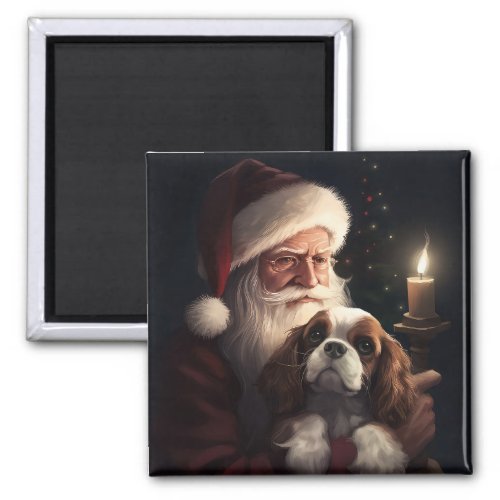 Cavalier King With Santa Claus Festive Christmas Magnet