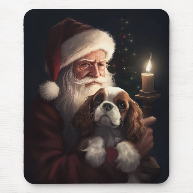Cavalier King With Santa Claus Festive Christmas Mouse Pad (Front)