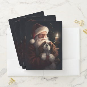 Cavalier King With Santa Claus Festive Christmas Pocket Folder
