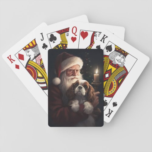 Cavalier King With Santa Claus Festive Christmas Poker Cards