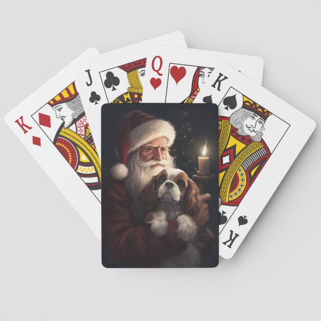 Cavalier King With Santa Claus Festive Christmas Poker Cards (Back)