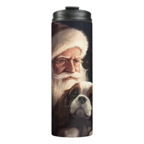 Cavalier King With Santa Claus Festive Christmas Thermal Tumbler