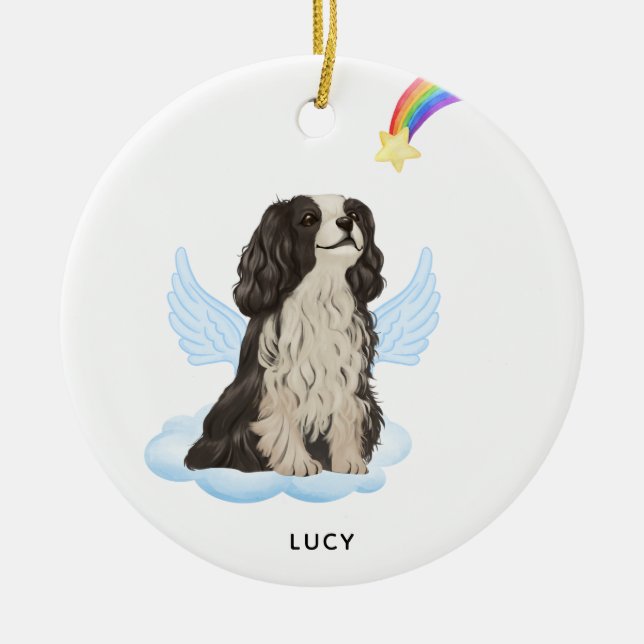 Cavalier Spaniel Angel Dog Personalized Memorial  Ceramic Ornament (Front)