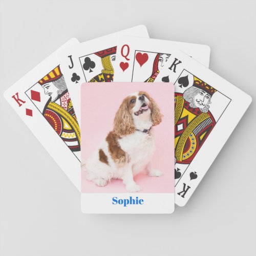 Cavalier Spaniel Dog or Your Photo Blue Name Vs 2 Poker Cards