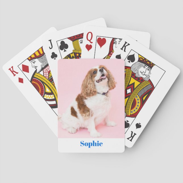 Cavalier Spaniel Dog or Your Photo, Blue Name Vs 2 Poker Cards (Back)