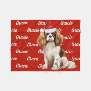 Cavalier Spaniel Dog with Name Patterned Christmas Fleece Blanket