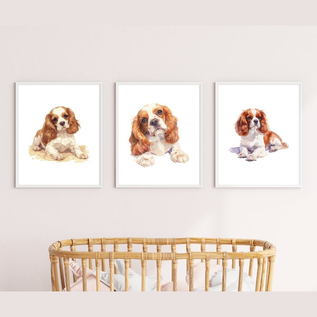 Cavalier Spaniel Poster, Puppy Nursery Print Wall Art Sets (Creator Uploaded)