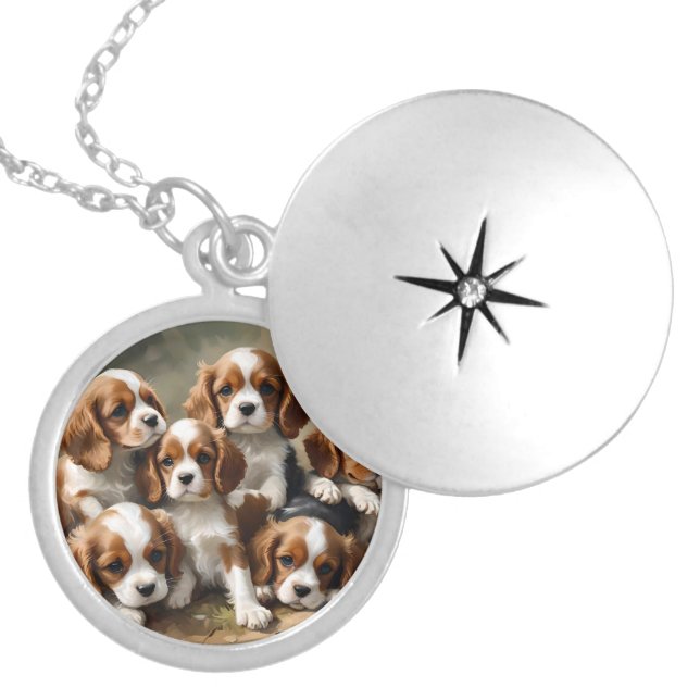 Cavalier Spaniel Puppies Just To Cute, Locket Necklace (Front)