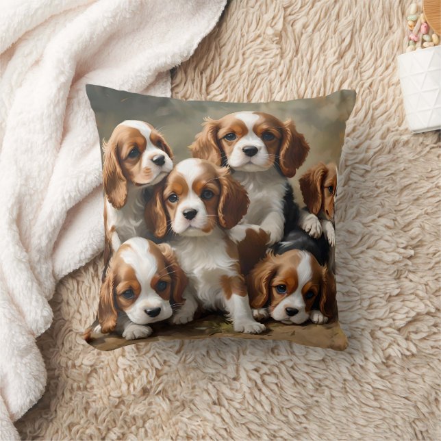 Cavalier Spaniel Puppies Just To Cute, Throw Pillow (Blanket)