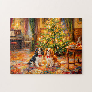 Cavalier Spaniels at the Christmas Tree Jigsaw Puzzle