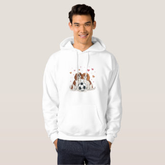 Cavalier Spaniels with soccer ball for Valentine's Hoodie