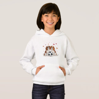 Cavalier Spaniels with soccer ball for Valentine's Hoodie