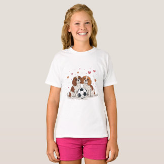 Cavalier Spaniels with soccer ball for Valentine's T-Shirt