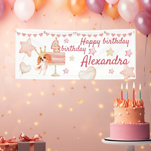 Cavalier with cake wish fourth Happy Birthday Banner