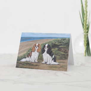 Cavaliers at the beach greeting card
