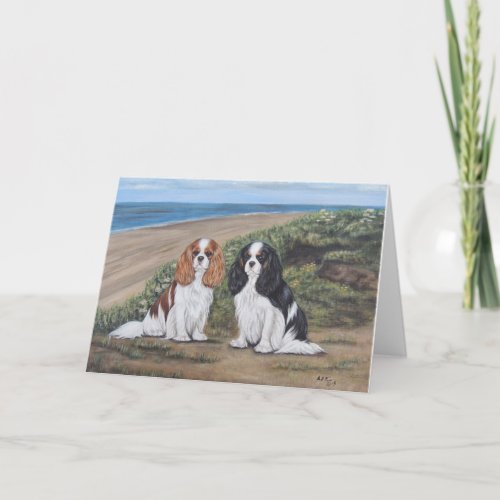 Cavaliers at the beach greeting card