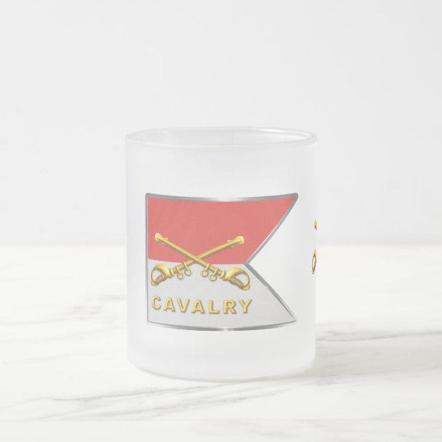 Cavalry Crossed Sabers Guidon Frosted Glass Coffee Mug (Center)