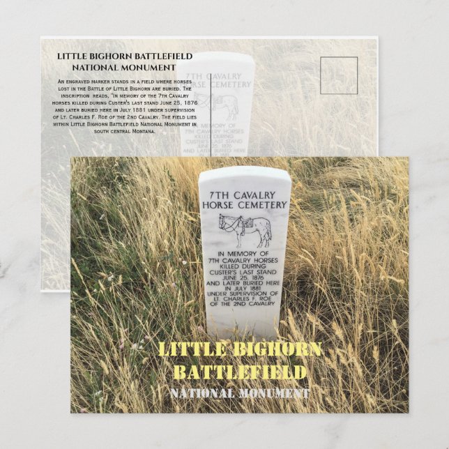 Cavalry Horses Burial Marker, Little Bighorn, MT Postcard (Front/Back)