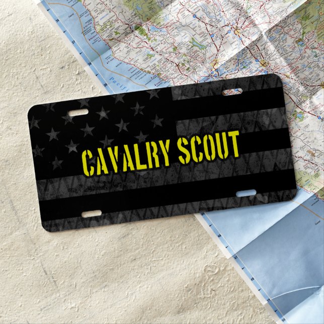 Cavalry Scout Subdued American Flag License Plate (In Situ)