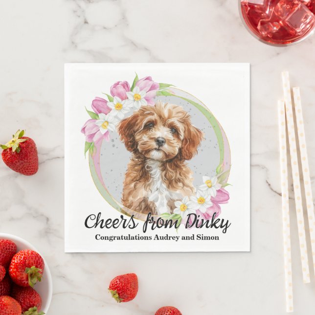 Cavapo Dog Wedding Napkins With Photo (Insitu)
