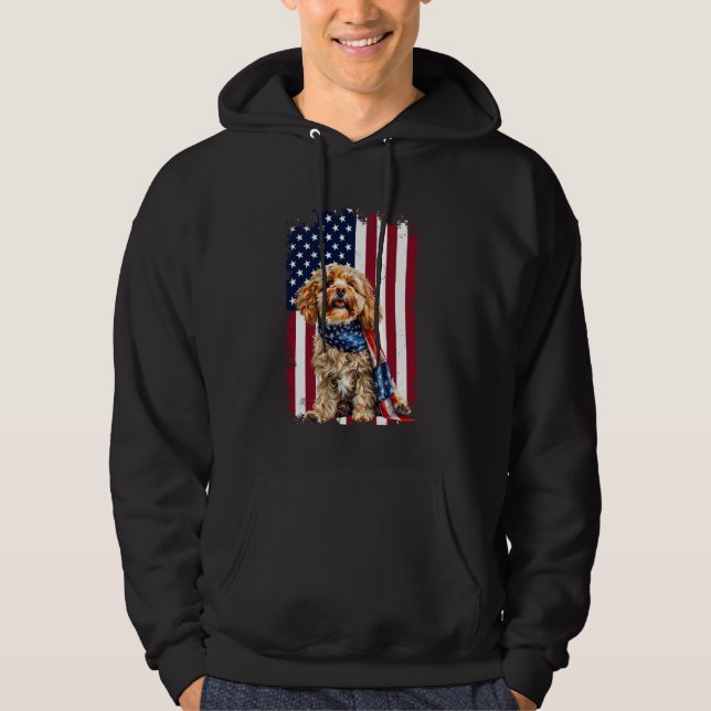 Cavapoo American Flag 4th Of July Cavapoo Dog Love Hoodie (Front)