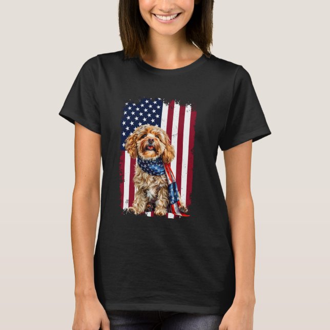 Cavapoo American Flag 4th Of July Cavapoo Dog Love T-Shirt (Front)