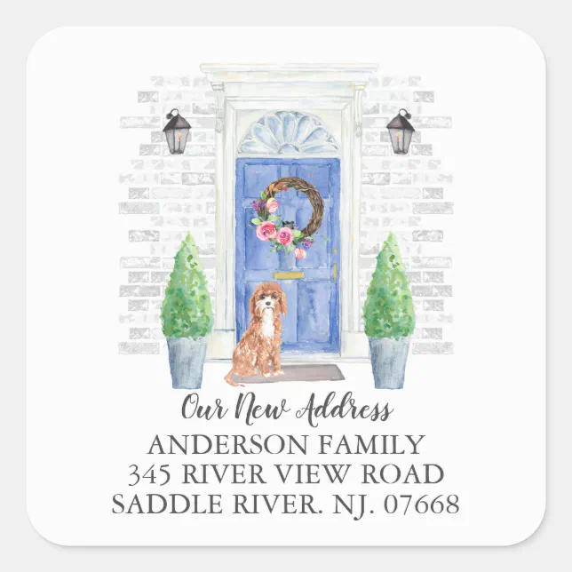 Cavapoo Blue Door New Address Label Sticker | Zazzle