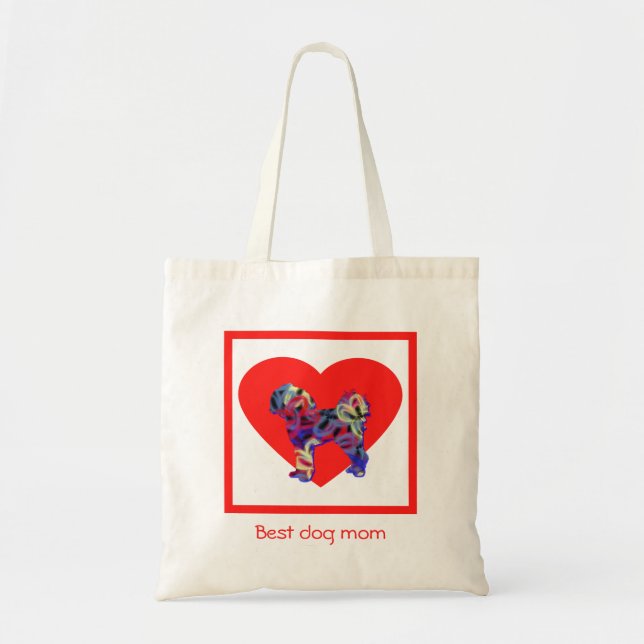 Cavapoo Cavoodle Dog Silhouette Red Best Dog Mom Tote Bag (Front)