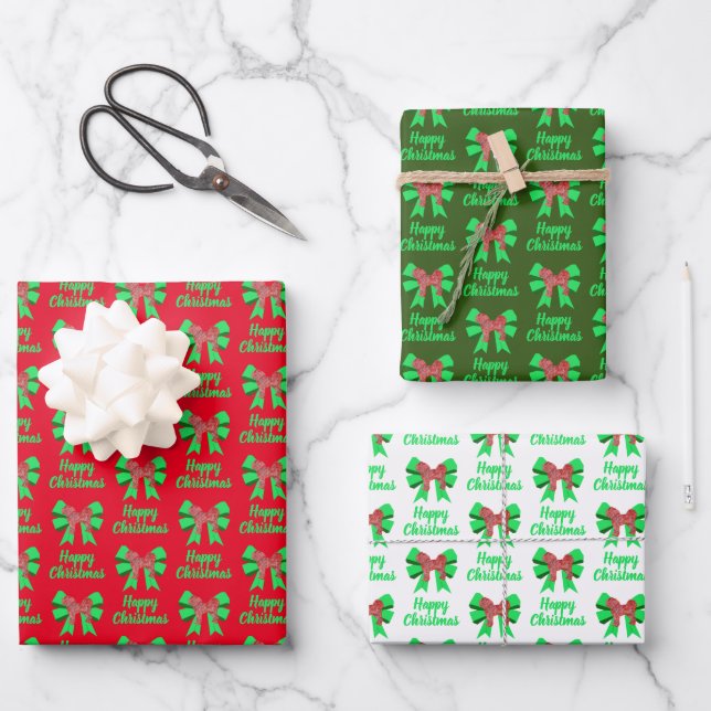 Cavapoo Christmas Dog & Green Bow 3 Colourways Wrapping Paper Sheets (Front)