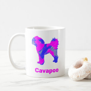 Cavapoo Crazy Hot Pink and Blue White Coffee Mug