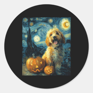 Cavapoo Cute Dog Halloween Jack O Lantern Pumpkin Classic Round Sticker