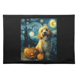 Cavapoo Cute Dog Halloween Jack O Lantern Pumpkin Cloth Placemat