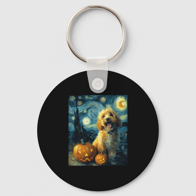 Cavapoo Cute Dog Halloween Jack O Lantern Pumpkin  Keychain (Front)