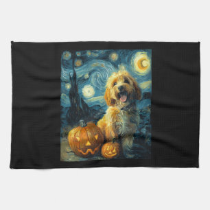 Cavapoo Cute Dog Halloween Jack O Lantern Pumpkin Kitchen Towel
